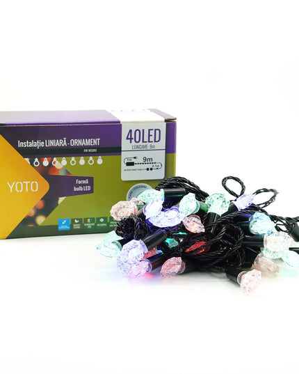 Instalatie de Craciun Liniara RGRB Yoto,din care Prelungitor 220V, 40 LED, Model Anise, Utilizare Interior/Exterior, Interconectabila, Fir