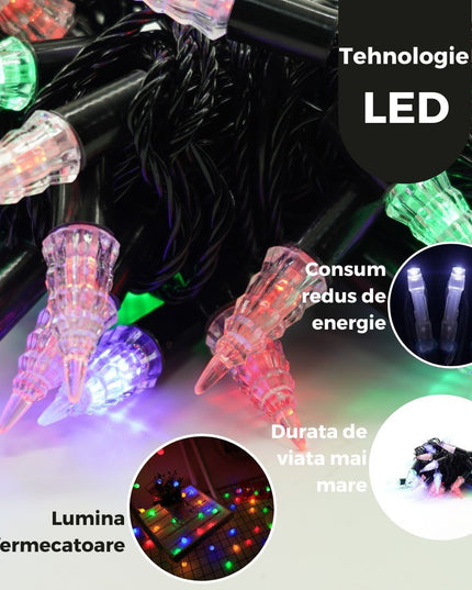 Instalatie de Craciun Liniara RGRB Yoto,din care Prelungitor 220V, 40 LED, Model Brazi, Utilizare Interior/Exterior, Interconectabila, Fir