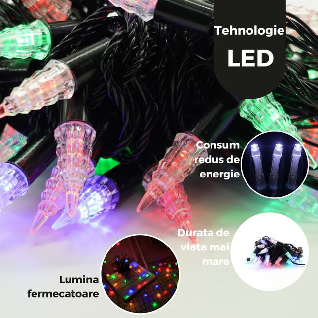 Instalatie de Craciun Liniara RGRB Yoto,din care Prelungitor 220V, 40 LED, Model Brazi, Utilizare Interior/Exterior, Interconectabila, Fir