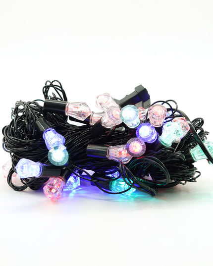 Instalatie de Craciun Liniara RGRB Yoto,din care Prelungitor 220V, 40 LED, Model Diamante, Utilizare Interior/Exterior, Interconectabila, Fir