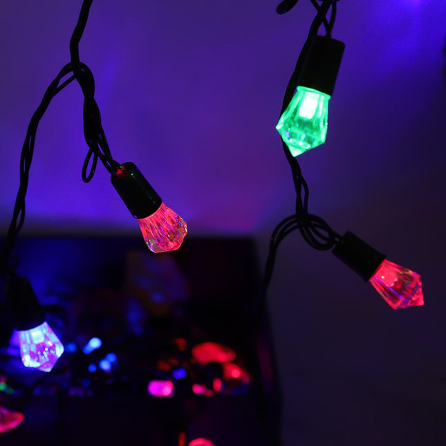 Instalatie de Craciun Liniara RGRB Yoto,din care Prelungitor 220V, 40 LED, Model Diamante, Utilizare Interior/Exterior, Interconectabila, Fir