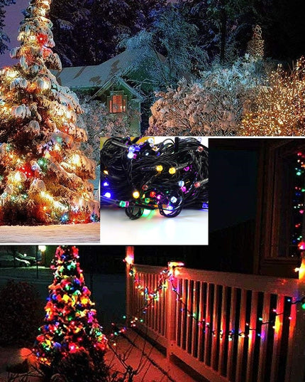 Instalatie de Craciun liniara Yoto,din care cablu priza 220V, 100 LED, 8 jocuri de lumini, beculet in 6 colturi, pentru interior, controler, fir