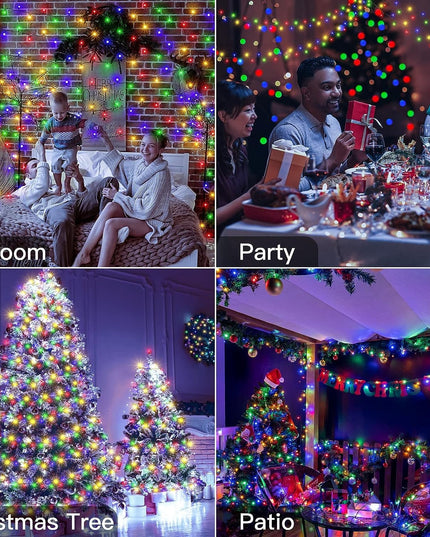 Instalatie de Craciun liniara Yoto,din care cablu priza 220V, 100 LED, 8 jocuri de lumini, beculet in 6 colturi, pentru interior, controler, fir