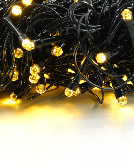 Instalatie de Craciun liniara Yoto,din care cablu priza 220V, 100 LED, 8 jocuri de lumini, beculet in 6 colturi, pentru interior, controler, fir