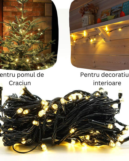 Instalatie de Craciun liniara Yoto,din care cablu priza 220V, 100 LED, 8 jocuri de lumini, controler, fir