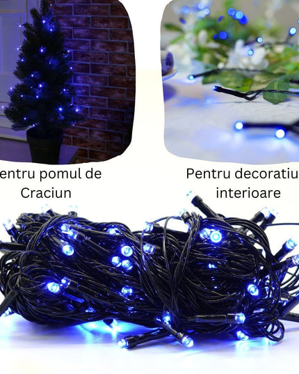 Instalatie de Craciun liniara Yoto,din care cablu priza 220V, 100 LED, 8 jocuri de lumini, controler, fir