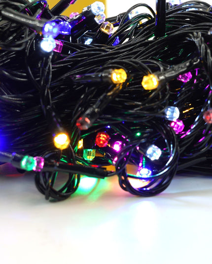 Instalatie de Craciun liniara Yoto,din care cablu priza 220V, 200 LED, 8 jocuri de lumini, beculet in 6 colturi, pentru interior, controler, fir