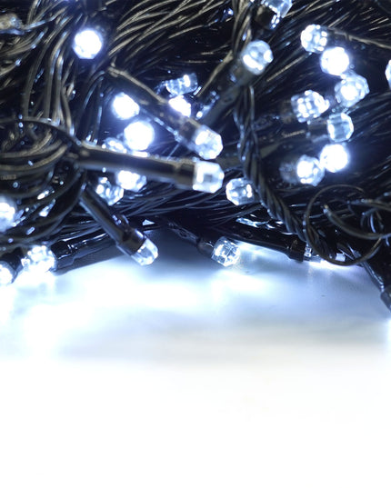 Instalatie de Craciun liniara Yoto,din care cablu priza 220V, 200 LED, 8 jocuri de lumini, beculet in 6 colturi, pentru interior, controler, fir