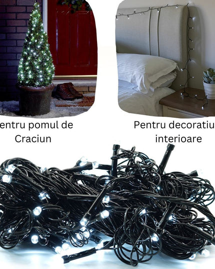 Instalatie de Craciun liniara Yoto,din care cablu priza 220V, 200 LED, 8 jocuri de lumini, controler, fir