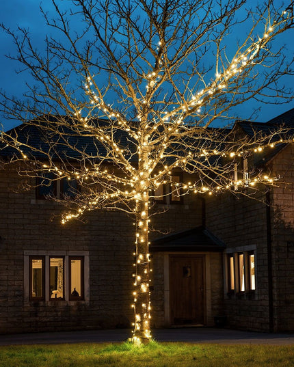 Instalatie de Craciun Liniara Yoto,din care Prelungitor 220V, 300 LED, 8 jocuri de lumini, Controler, Utilizare Interior/Exterior, Fir