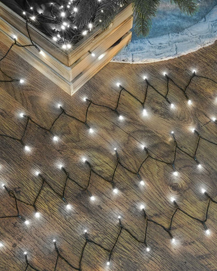 Instalatie de Craciun liniara Yoto,din care cablu priza 220V, 300 LED, 8 jocuri de lumini, beculet in 6 colturi, pentru interior, controler, fir