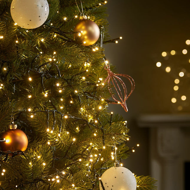 Instalatie de Craciun liniara Yoto,din care cablu priza 220V, 300 LED, 8 jocuri de lumini, beculet in 6 colturi, pentru interior, controler, fir