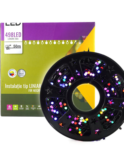 Instalatie de Craciun Liniara Yoto,Prelungitor 220V, 498 LED, 8 Jocuri de Lumini, Controler, Fir