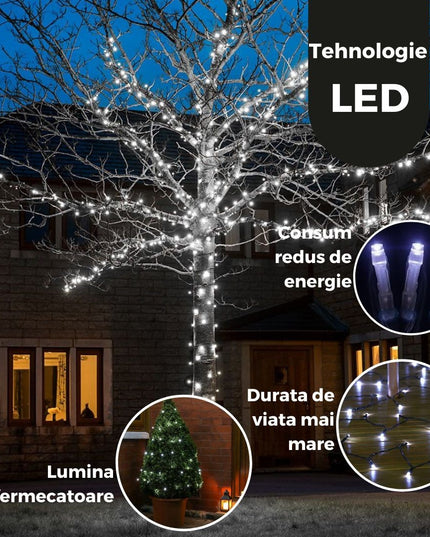 Instalatie de Craciun Liniara Yoto,Prelungitor 220V, 498 LED, 8 Jocuri de Lumini, Controler, Fir