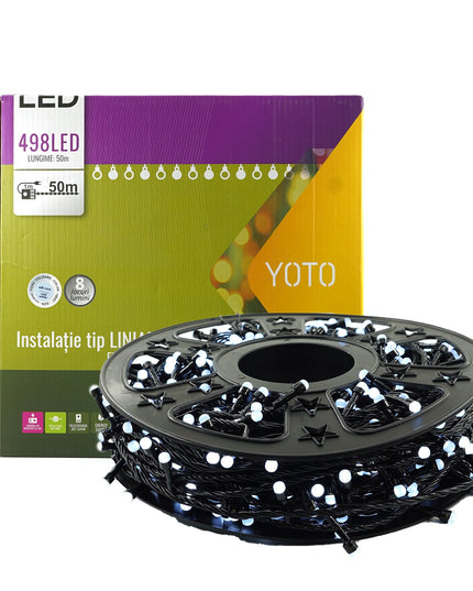 Instalatie de Craciun Liniara Yoto,Prelungitor 220V, 498 LED, 8 Jocuri de Lumini, Controler, Fir