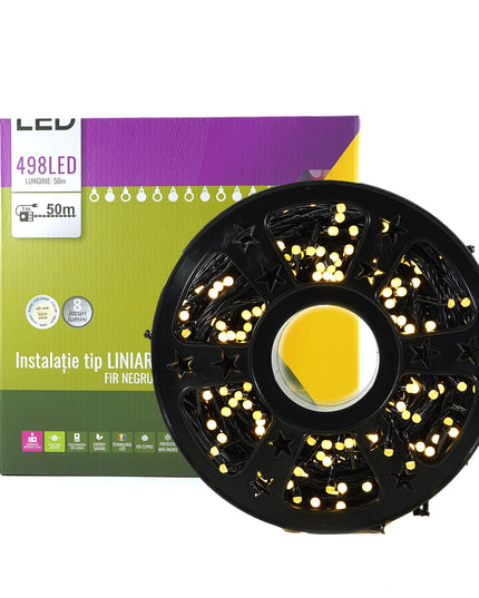 Instalatie de Craciun Liniara Yoto,Prelungitor 220V, 498 LED, 8 Jocuri de Lumini, Controler, Fir