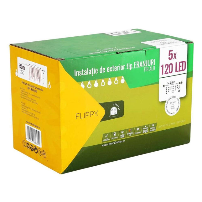 Instalatie de Craciun Premium ® Tip Franjuri, Flash, cu transformator,600 LED-uri, Interconectabila, Fir