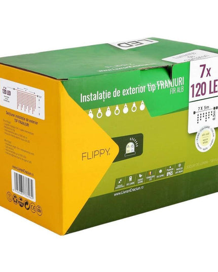 Instalatie de Craciun Premium ® Tip Franjuri, Flash, cu transformator,840 LED-uri, Interconectabila, Fir