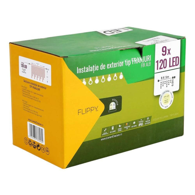 Instalatie de Craciun Premium ® Tip Franjuri, Flash, cu transformator,1080 LED-uri, Interconectabila, Fir