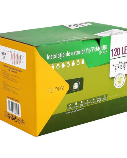 Instalatie de Craciun Premium ® Tip Franjuri, Flash, cu transformator,120 LED-uri, Interconectabila, Fir