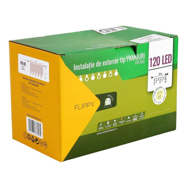 Instalatie de Craciun Premium ® Tip Franjuri, Flash, cu transformator,120 LED-uri, Interconectabila, Fir