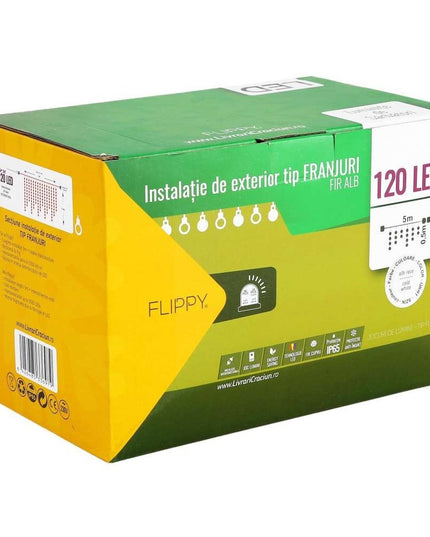 Instalatie de Craciun Premium ® Tip Franjuri, Flash, cu transformator,120 LED-uri, Interconectabila, Fir