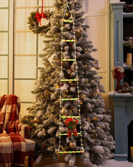 Instalatie LED de Craciun, cu Accesorii, Lumina Calda, Lungime , 8 Trepte, 120 de Luminite, 8 Moduri, Model Mos Craciun pe Scara