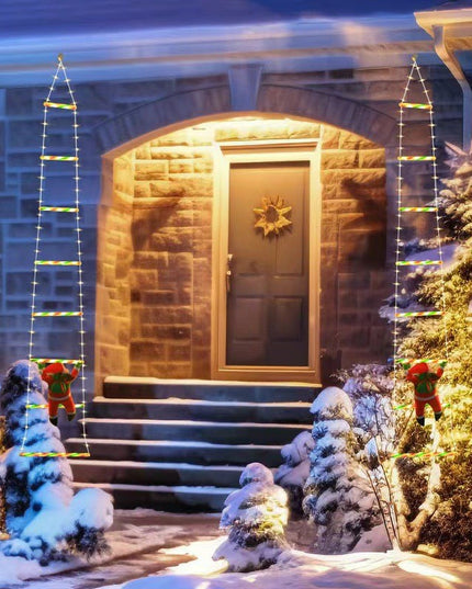 Instalatie LED de Craciun, cu Accesorii, Lumina Calda, Lungime , 8 Trepte, 120 de Luminite, 8 Moduri, Model Mos Craciun pe Scara