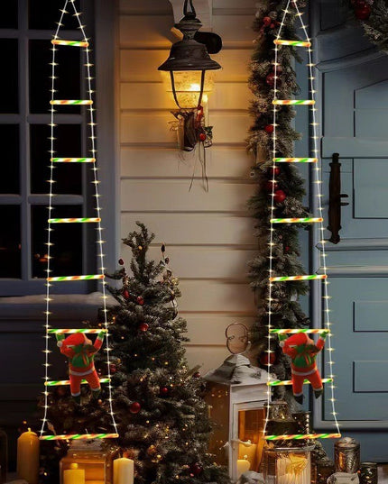 Instalatie LED de Craciun, cu Accesorii, Lumina Calda, Lungime , 8 Trepte, 120 de Luminite, 8 Moduri, Model Mos Craciun pe Scara