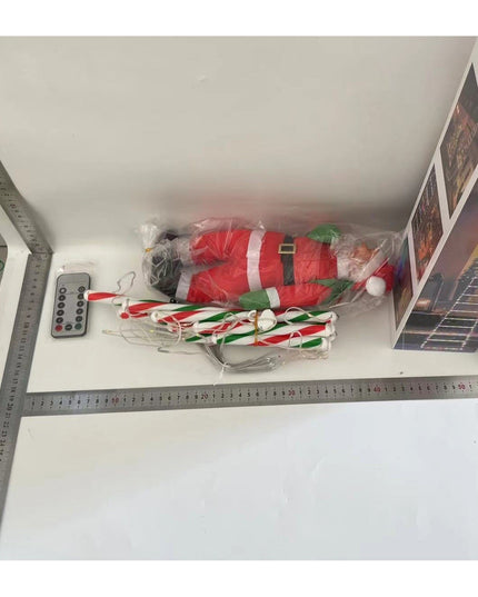 Instalatie LED de Craciun, cu Accesorii, Lumina Calda, Lungime , 8 Trepte, 120 de Luminite, 8 Moduri, Model Mos Craciun pe Scara