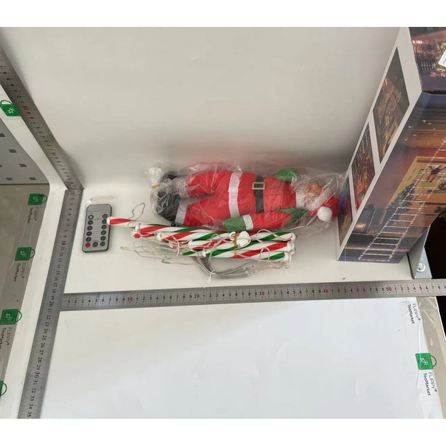 Instalatie LED de Craciun, cu Accesorii, Lumina Calda, Lungime , 8 Trepte, 120 de Luminite, 8 Moduri, Model Mos Craciun pe Scara