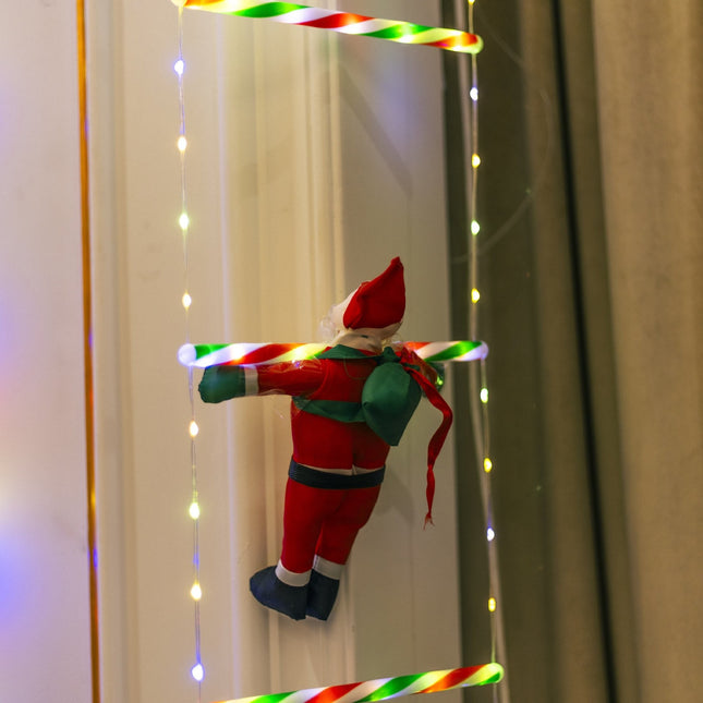 Instalatie LED de Craciun, cu Accesorii, Lumina Calda, Lungime , 8 Trepte, 144 de Luminite, 8 Moduri, Model Mos Craciun pe Scara