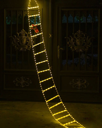 Instalatie LED de Craciun, cu Accesorii, Lumina Calda, Lungime , 8 Trepte, 144 de Luminite, 8 Moduri, Model Mos Craciun pe Scara