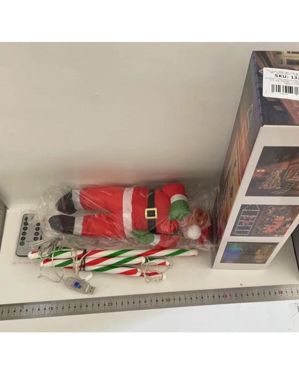 Instalatie LED de Craciun, cu Accesorii, Lumina Calda, Lungime , 4 Trepte, 72 de Luminite, 8 Moduri, Model Mos Craciun pe Scara