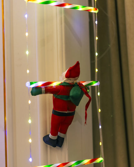 Instalatie LED de Craciun, cu Accesorii, Lumina Calda, Lungime , 16 Trepte, 288 de Luminite, 8 Moduri, Model Mos Craciun pe Scara