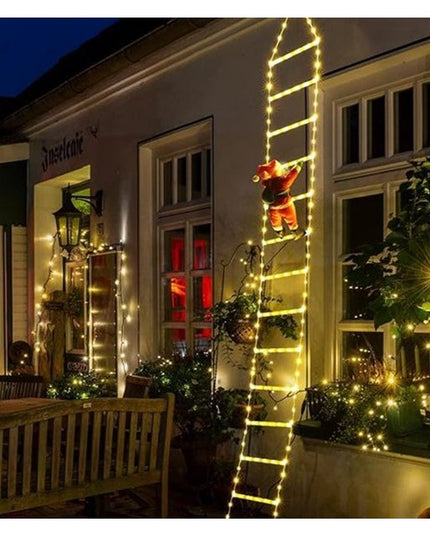 Instalatie LED de Craciun, cu Accesorii, Lumina Calda, Lungime , 16 Trepte, 288 de Luminite, 8 Moduri, Model Mos Craciun pe Scara