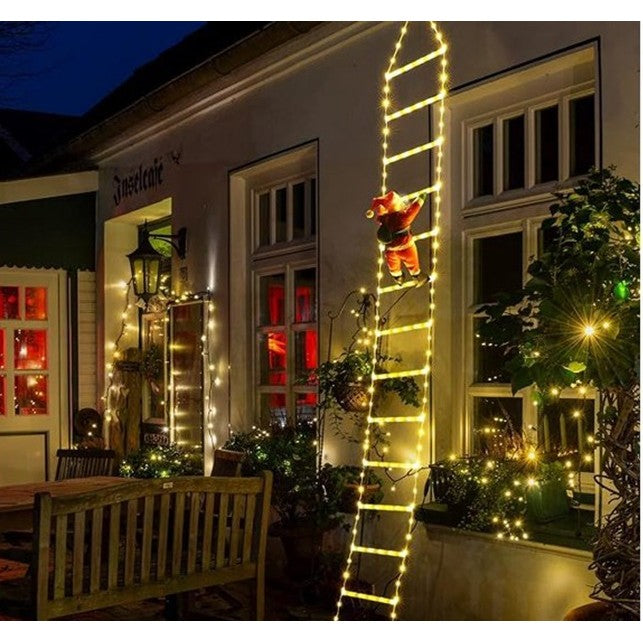 Instalatie LED de Craciun, cu Accesorii, Lumina Calda, Lungime , 16 Trepte, 288 de Luminite, 8 Moduri, Model Mos Craciun pe Scara