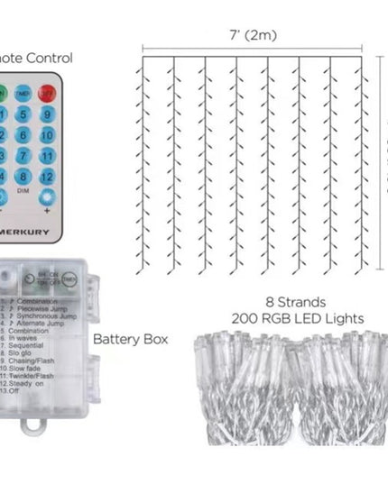Instalatie de Craciun, ®, Tip Perdea, cu Baterii, 8 Jocuri de Lumini, Telecomanda,200 Led-uri