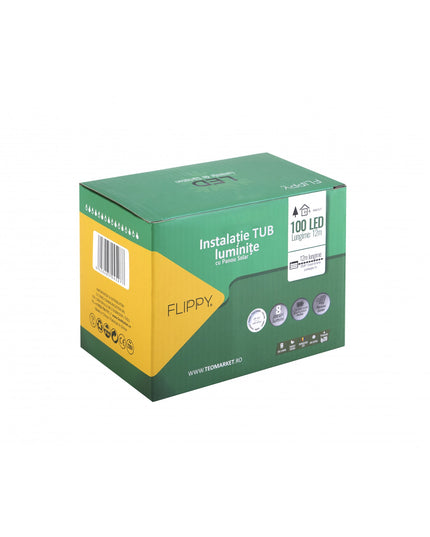 Instalatie luminoasa de Craciun cu LED, 100 LED-uri tip Tub, 12 metri lungime, 8 programe, 2 metri prelungitor, incarcare solara