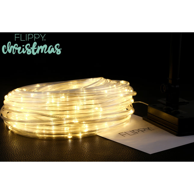 Instalatie luminoasa de Craciun tip furtun luminos, 300 LED-uri, 32 metri lungime, 8 programe, 2 metri prelungitor, sarma din cupru, incarcare solara