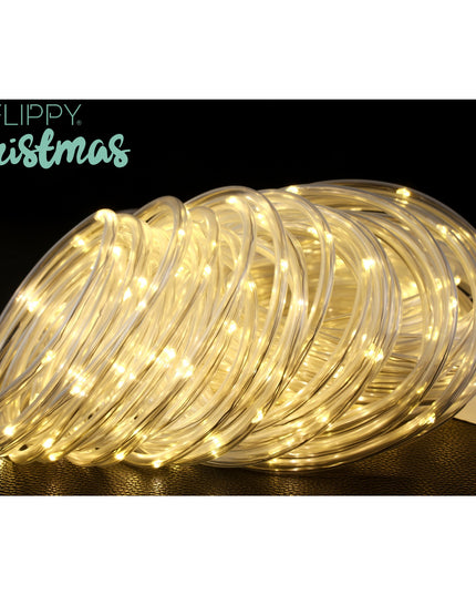 Instalatie luminoasa de Craciun tip furtun luminos, 300 LED-uri, 32 metri lungime, 8 programe, 2 metri prelungitor, sarma din cupru, incarcare solara