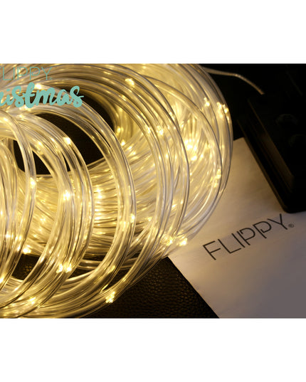 Instalatie luminoasa de Craciun tip furtun luminos, 300 LED-uri, 32 metri lungime, 8 programe, 2 metri prelungitor, sarma din cupru, incarcare solara