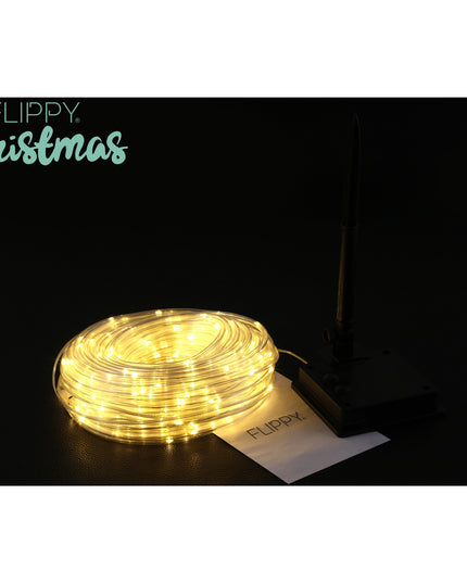 Instalatie luminoasa de Craciun tip furtun luminos, 300 LED-uri, 32 metri lungime, 8 programe, 2 metri prelungitor, sarma din cupru, incarcare solara