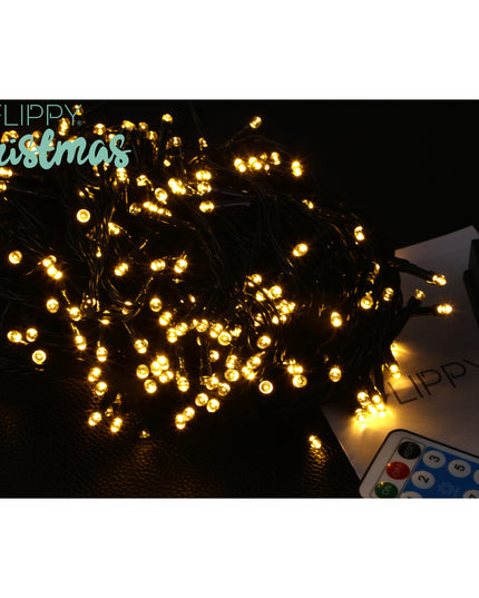 Instalatie luminoasa de Craciun cu LED, 300 LED-uri, 32 metri lungime, 8 programe, interior/exterior, incarcare solara