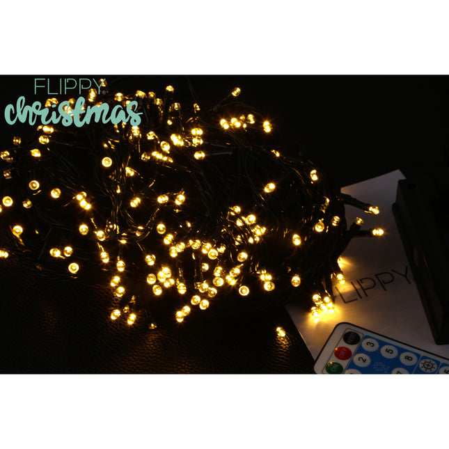 Instalatie luminoasa de Craciun cu LED, 300 LED-uri, 32 metri lungime, 8 programe, interior/exterior, incarcare solara