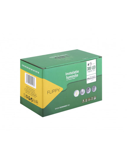 Instalatie luminoasa de Craciun cu LED, 300 LED-uri, 32 metri lungime, 8 programe, interior/exterior, incarcare solara