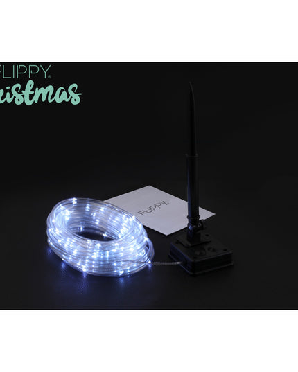 Instalatie luminoasa de Craciun tip furtun luminos, 300 LED-uri, 32 metri lungime, 8 programe, 2 metri prelungitor, sarma din cupru, incarcare solara