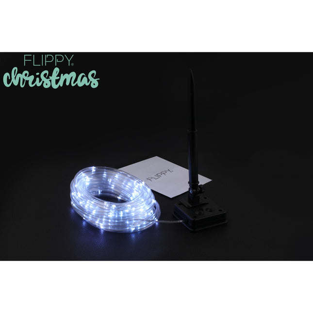 Instalatie luminoasa de Craciun tip furtun luminos, 300 LED-uri, 32 metri lungime, 8 programe, 2 metri prelungitor, sarma din cupru, incarcare solara