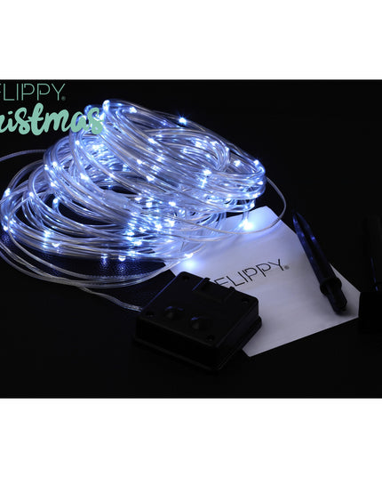 Instalatie luminoasa de Craciun tip furtun luminos, 300 LED-uri, 32 metri lungime, 8 programe, 2 metri prelungitor, sarma din cupru, incarcare solara