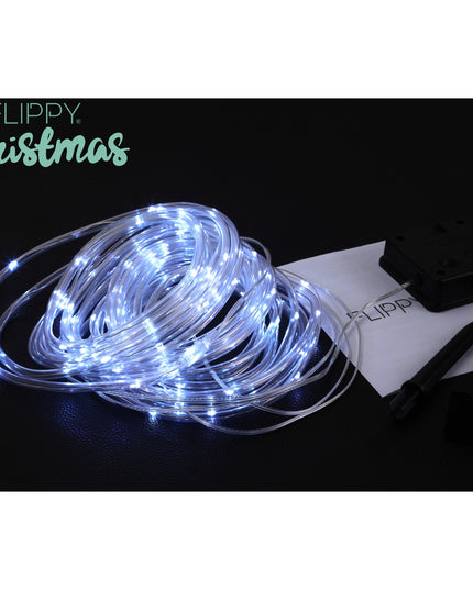 Instalatie luminoasa de Craciun tip furtun luminos, 300 LED-uri, 32 metri lungime, 8 programe, 2 metri prelungitor, sarma din cupru, incarcare solara